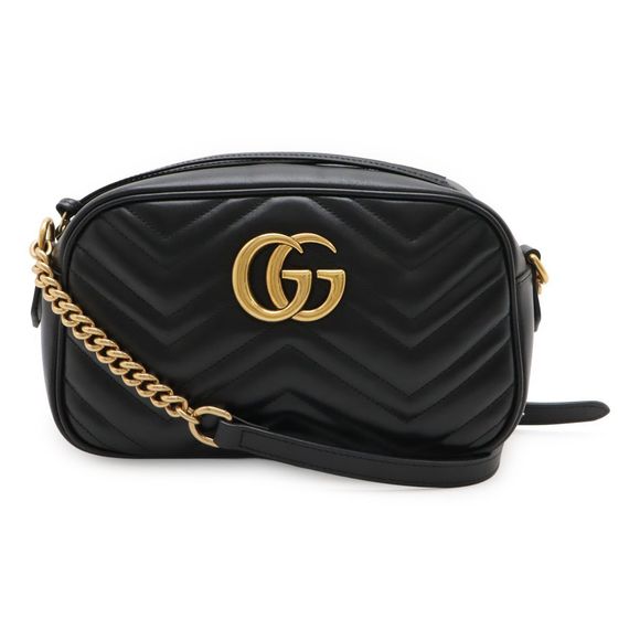 Gucci GG Marmont Shoulder Bag Pochette Chain Bag Diagonal Quilted Leather Black - Picture 1 of 7